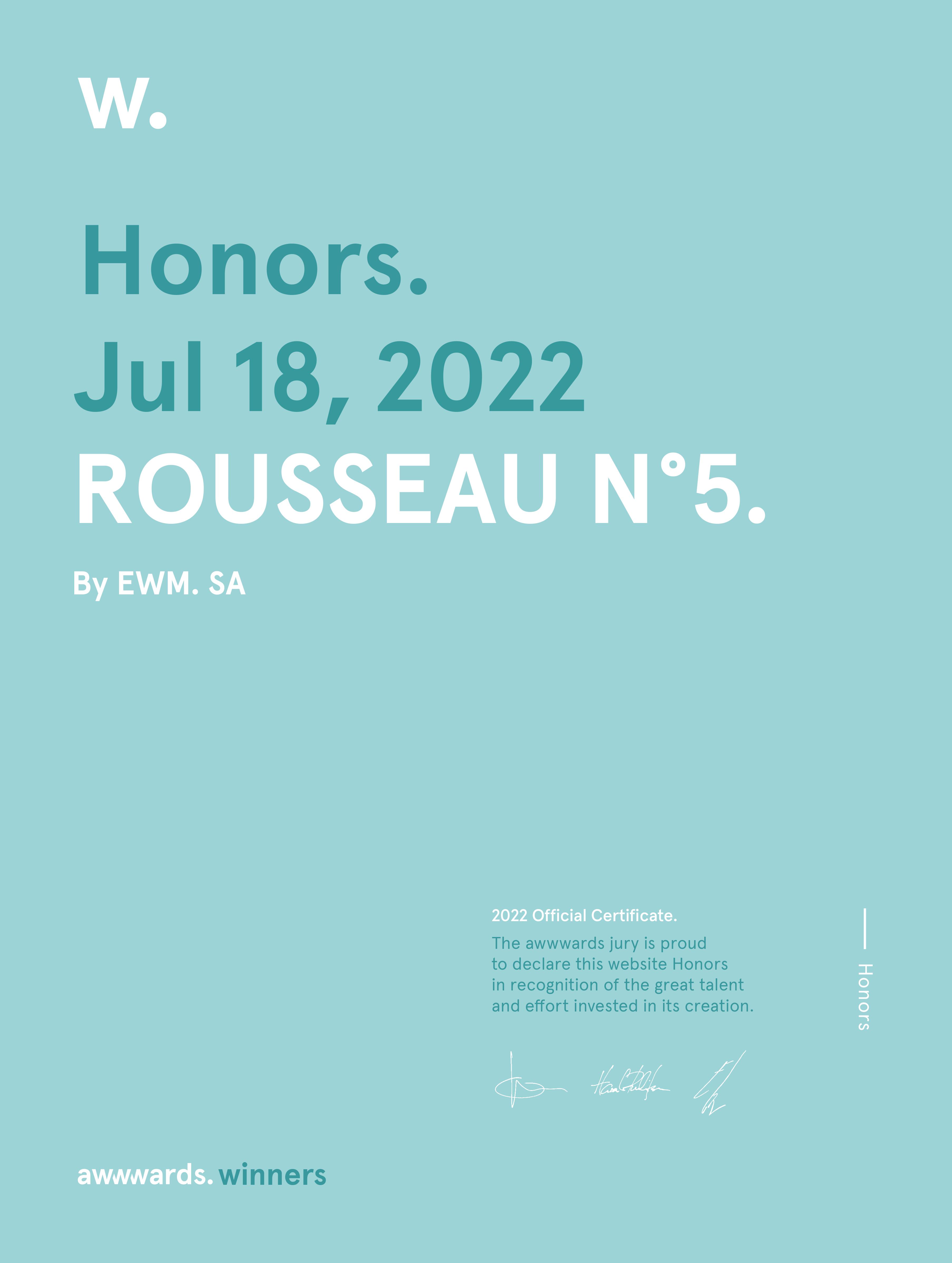 award certificate Rousseau N°5 website design