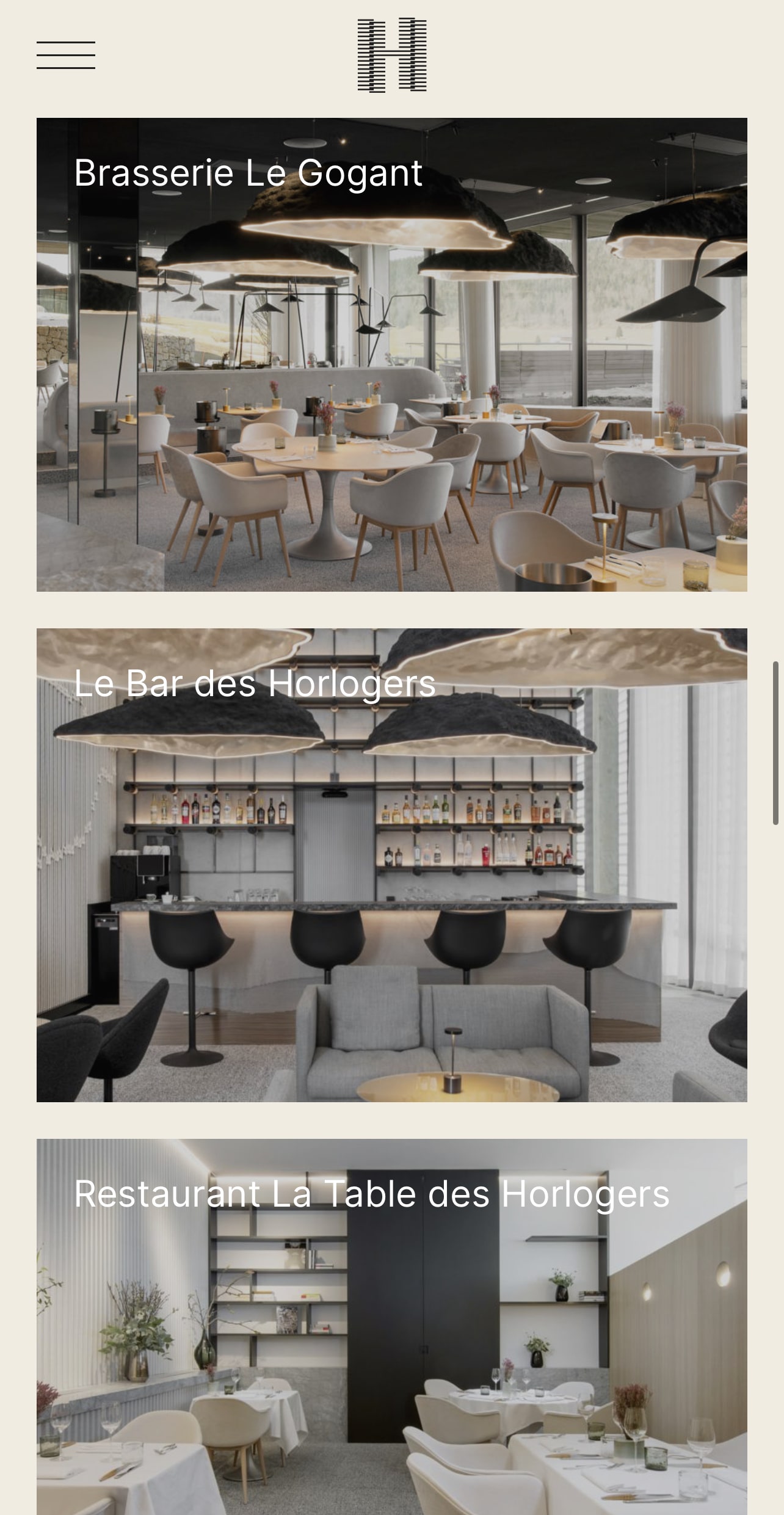 Hotel des Horlogers website mobile view 2