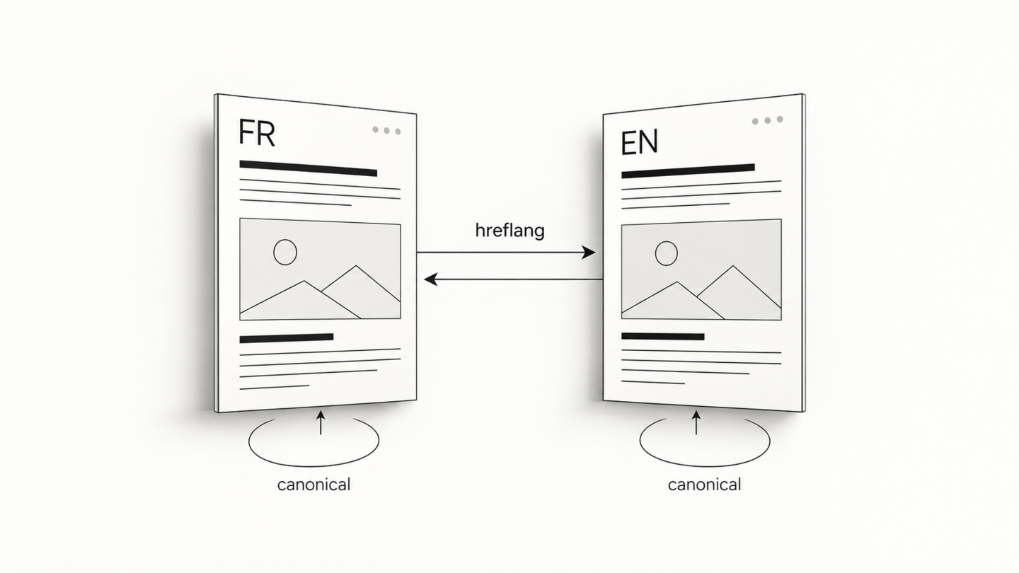 Hreflang et canonical : relier les versions FR et EN